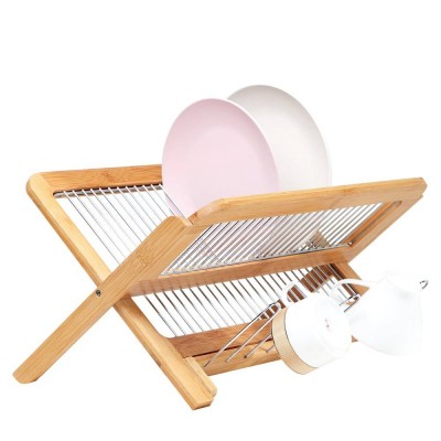 Quality bamboo foldable sink dish drainer plate dish rack